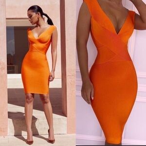 HOUSE OF CB 'Ginevra' Orange Cross Front Bandage‎ Dress /Size XS NWOT